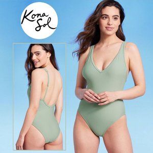 KONA SOL™ Sage Green V-Neck High Leg One Piece Swimsuit  🌴  NEW!!!
